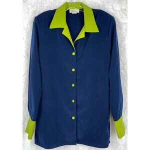 Vintage Westside Clothing Co Medium Long Sleeve Button Down Navy & Green Shirt